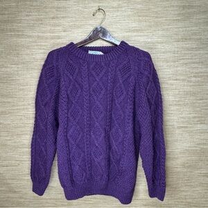 Quill’s Woollen Market Hand Knit Purple Cable Knit Sweater - Made in Ireland